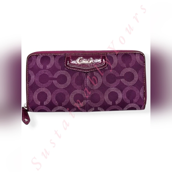 Coach Handbags - Coach Ashley Op Art Dotted Signature C Zip Around Accordion Wallet Purple Satin